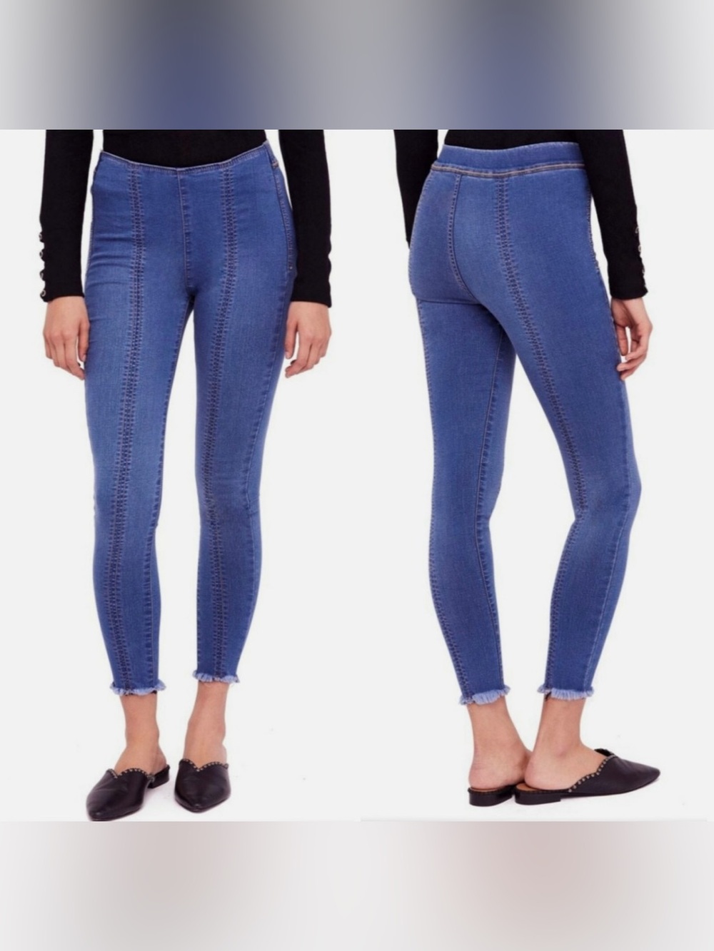 EUC Free People “Pull-On Line Detail Denim Jeggings/Skinny Jeans” Sz 31